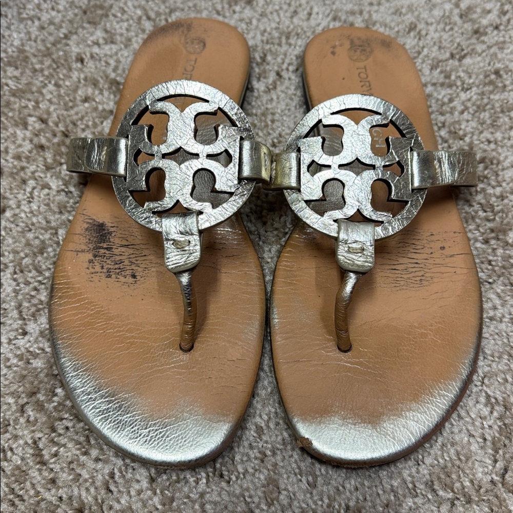 Tory Burch Gold Metallic Sandals (S8) - Picture 2 of 4